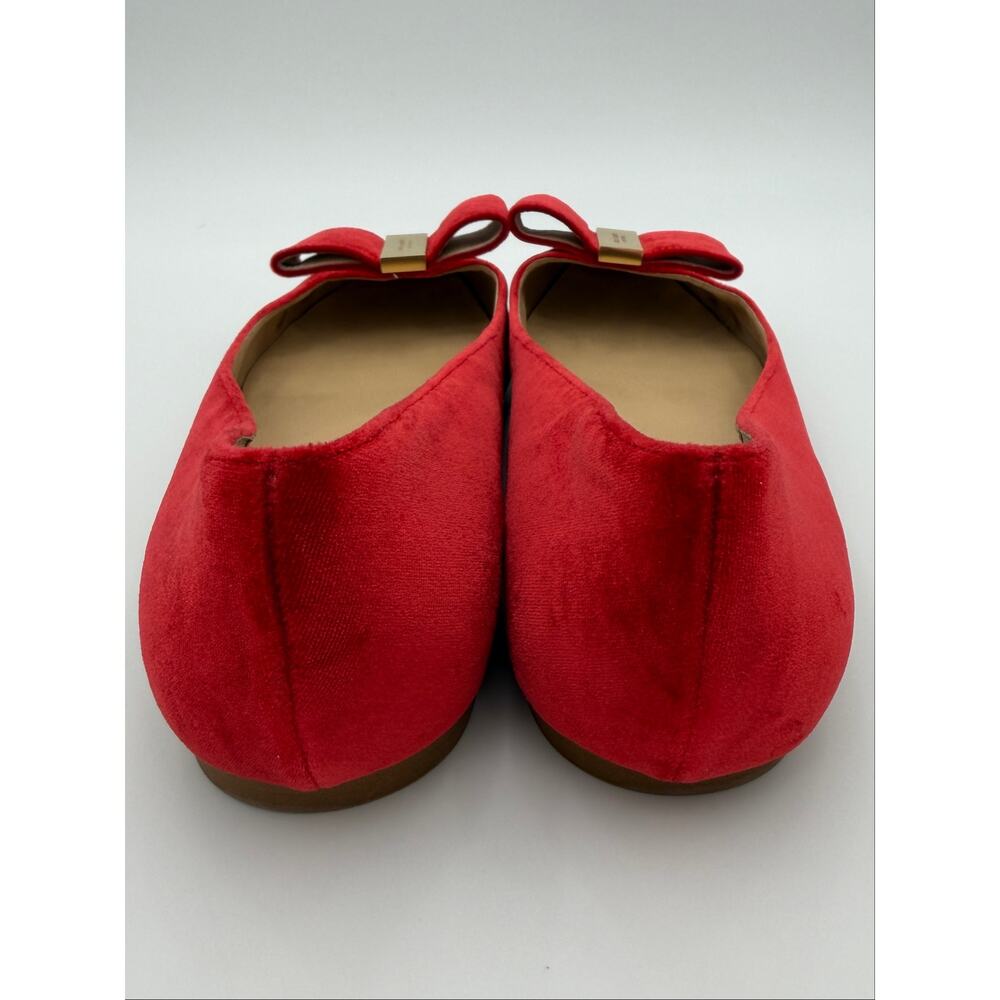 Kate Spade Emmie Red Velvet Flats Size 7 Medium Bow Point Toe - Picture 6 of 14
